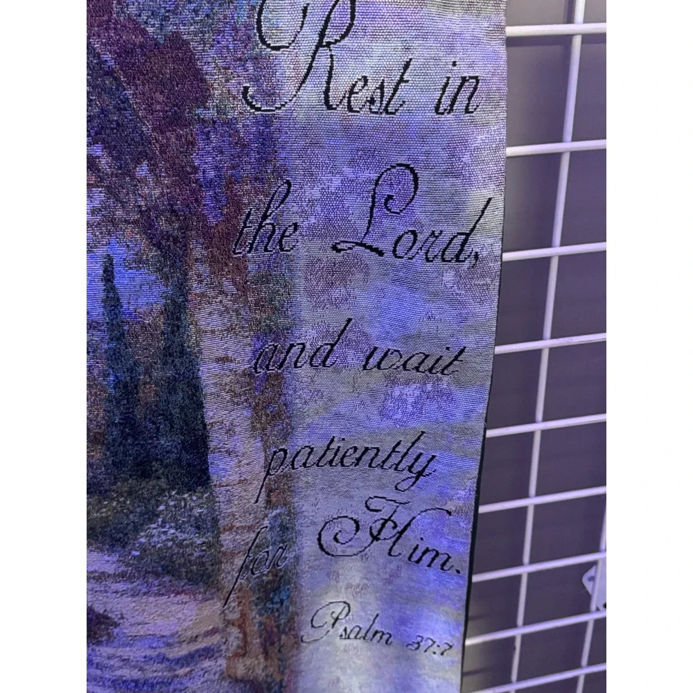 Psalm 37:7 Woven Tapestry Wall Hanging Garden Fountain Landscape Made in USA